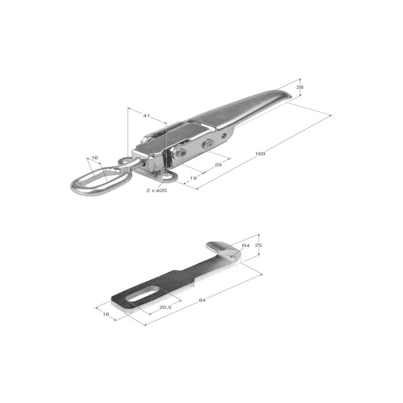 Cierre de acero inox. anilla regulable de varilla con uña incluida CH-33INOX